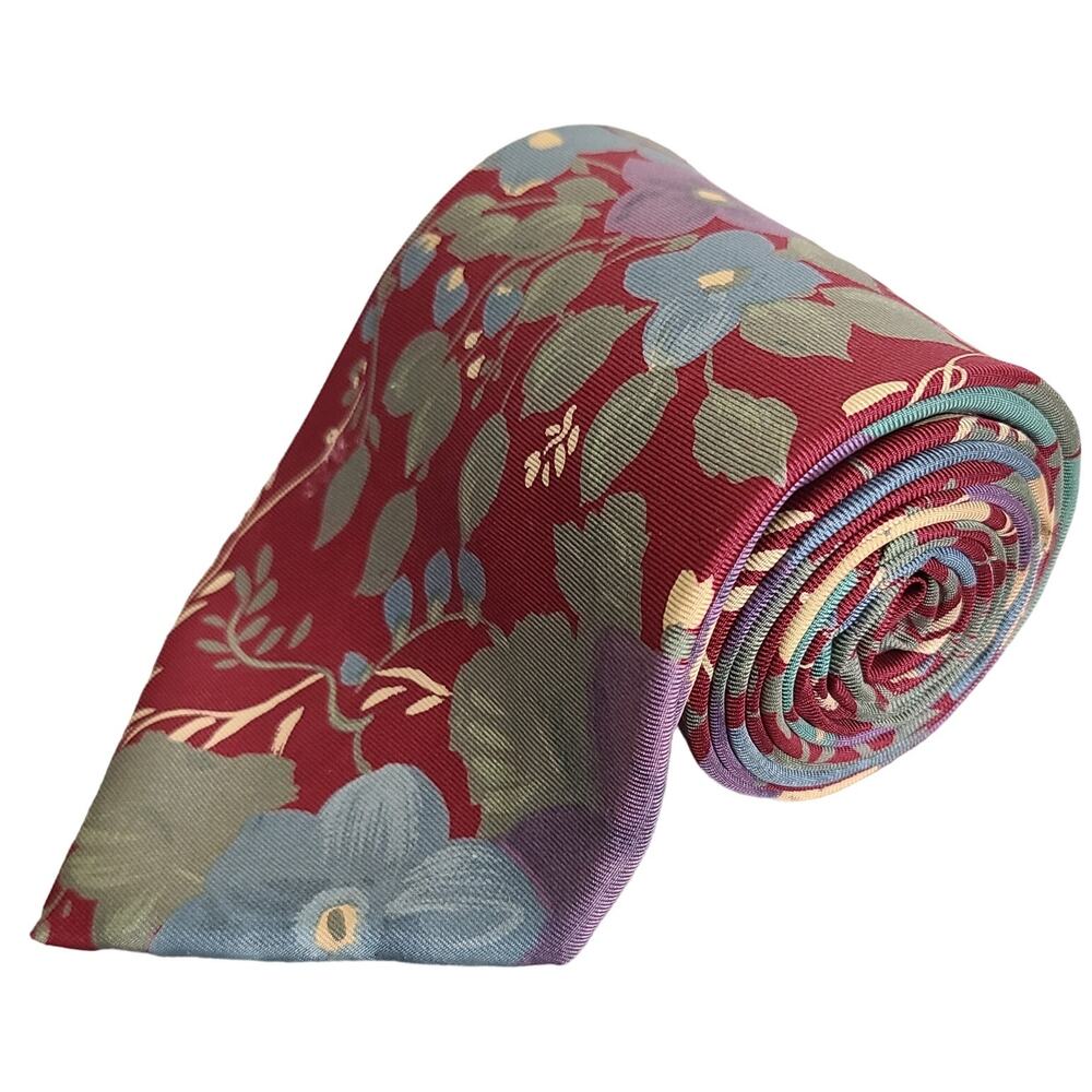 Claybrooke Burgundy Floral Botanical Silk Necktie Made in USA 57x4